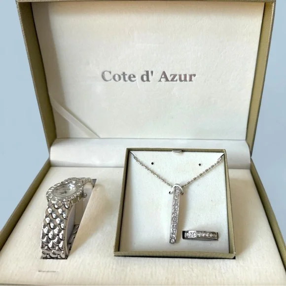Cote d' Azur 3-Piece Silver Jewelry Set Watch, Necklace & Ring NEW - Picture 11 of 12